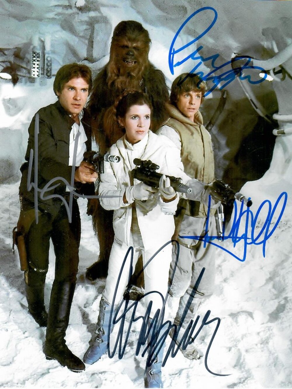 Star Wars Carrie Fisher Mark Hamill Harrison Ford Signed 8X10 Photo